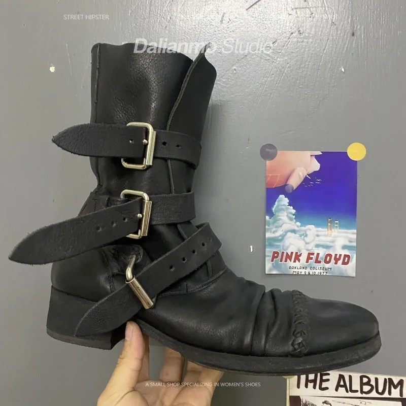 Men Fashion Vintage - Męskie buty motocyklowe ze skóry naturalnej,