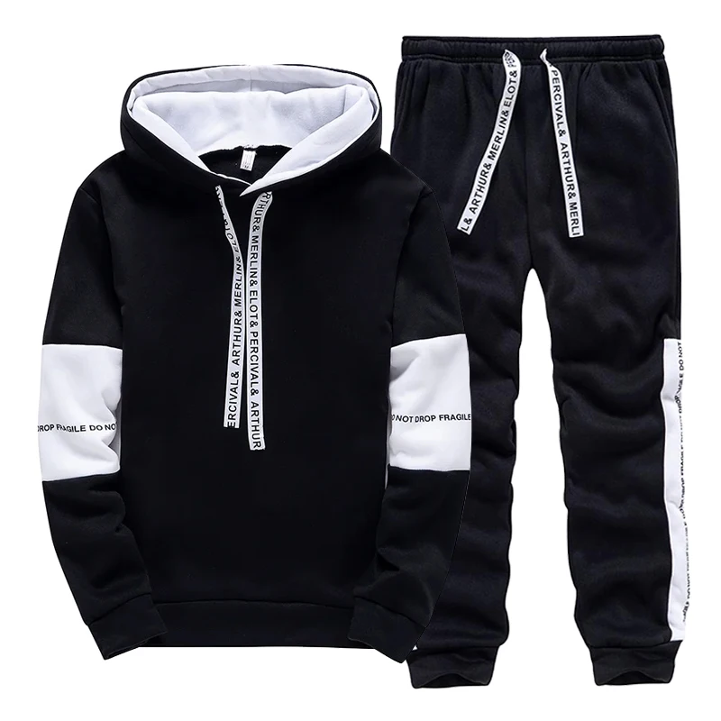 Men'S Fashion Hoodies - Czarno-biały męski dres, modny, casualowy, z