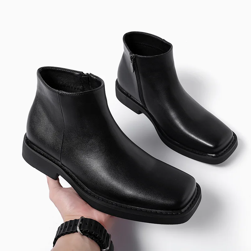 Men Fashion Vintage - Czarne Nowe Modne Męskie Skórzane Buty
