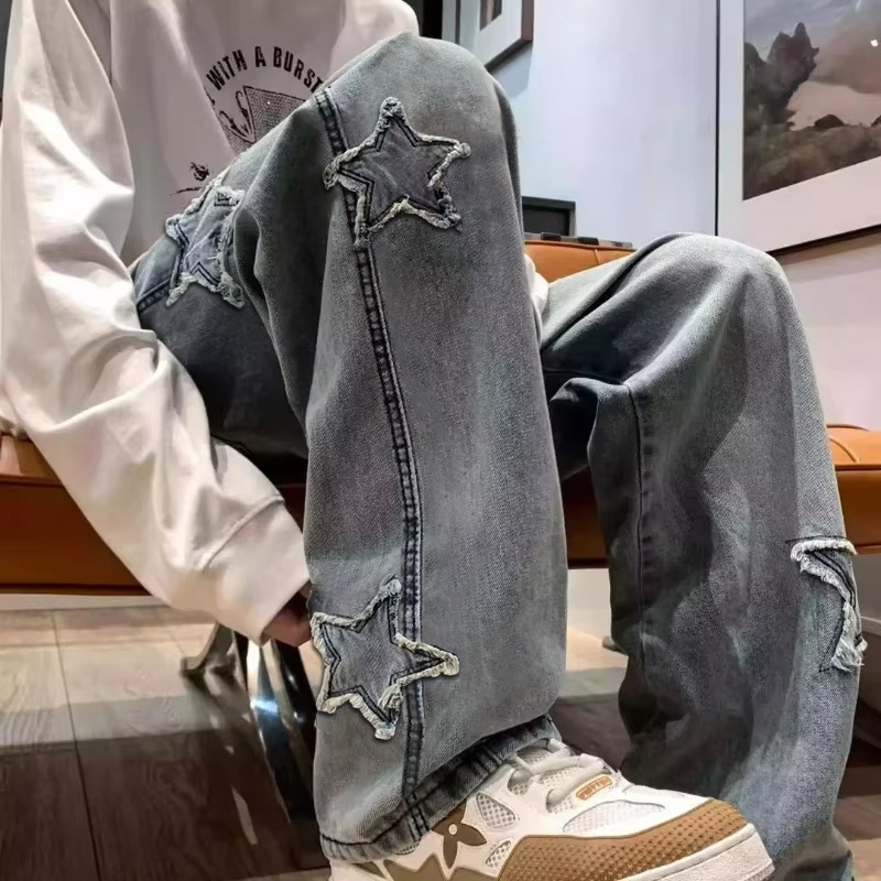 Men'S Fashion Nova Jeans - Nowe męskie haftowane gwiazdki modne workowate