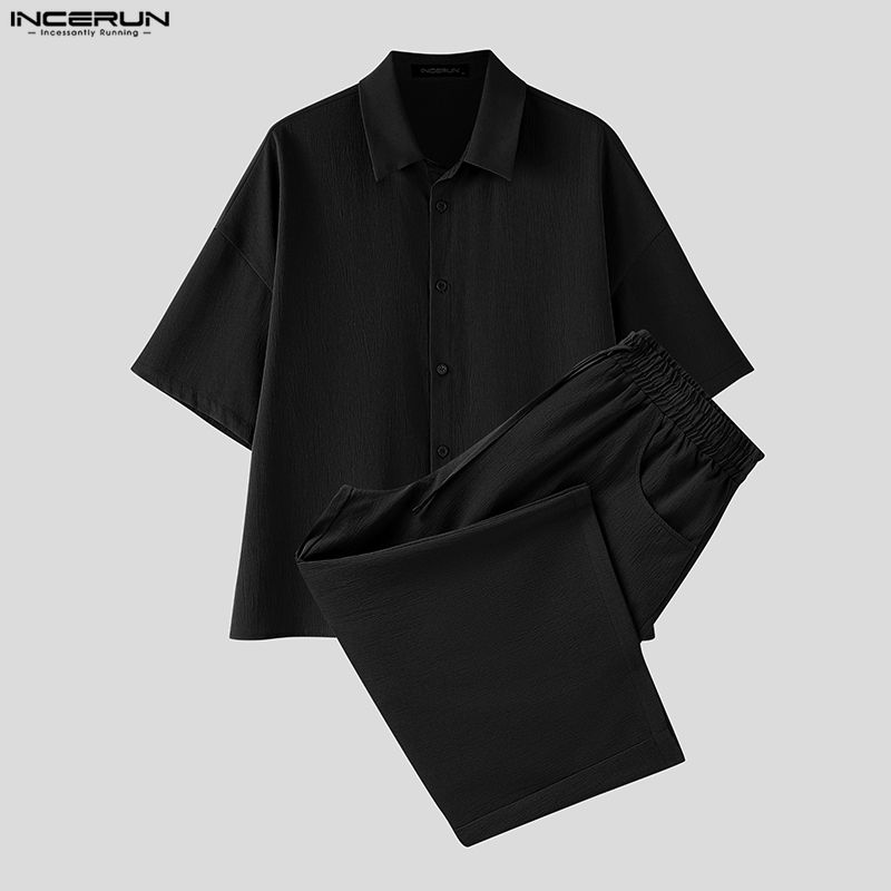Men'S Fashion For Summer 2026 - INCERUN Męskie Komplety Jednolite Kolorystycznie Koszule