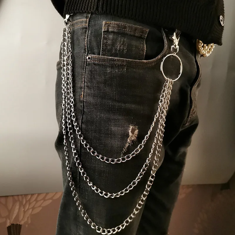 Men Fashion Rave - Metalowy pasek z łańcuchem, punkowy haczyk,