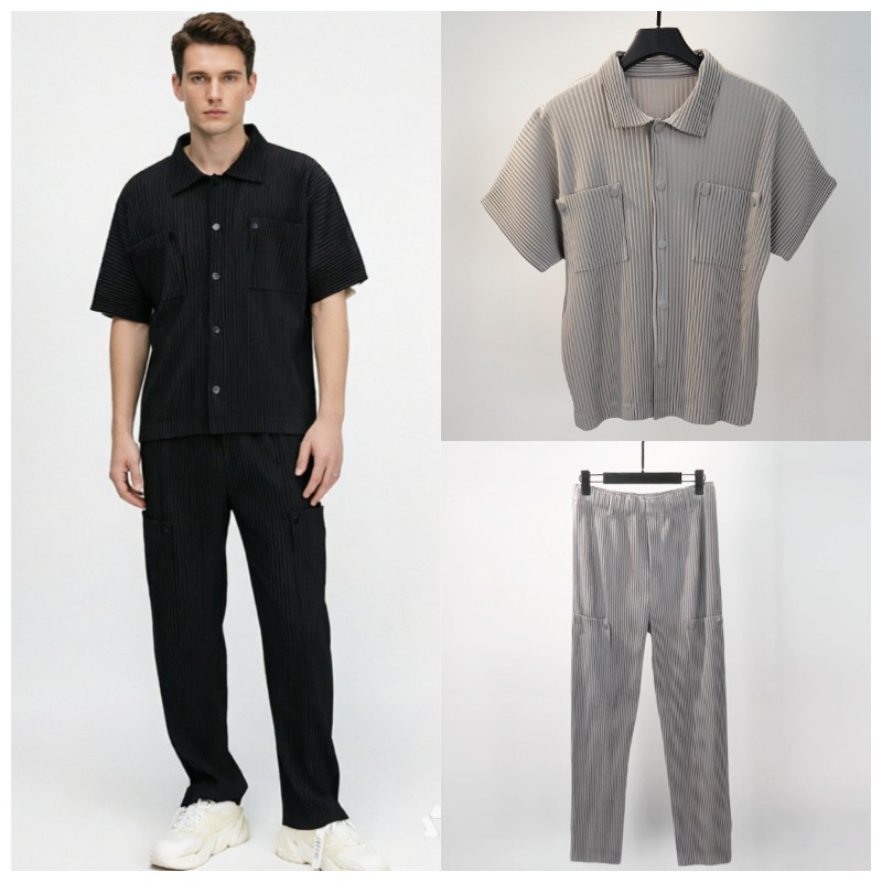 Men'S Fashion For Summer 2026 - Miyake Plisowana Koszula i Spodnie Plisowane