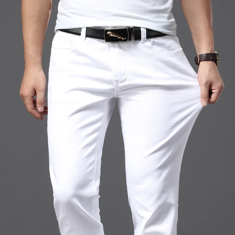 Men'S Fashion Nova Jeans - Męskie wąskie białe dżinsy Nowa elastyczność