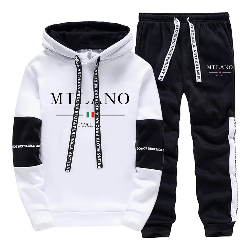 Men'S Fashion Hoodies - Męski Zestaw/Bluza z Kapturem/Spodnie Włoski Modny