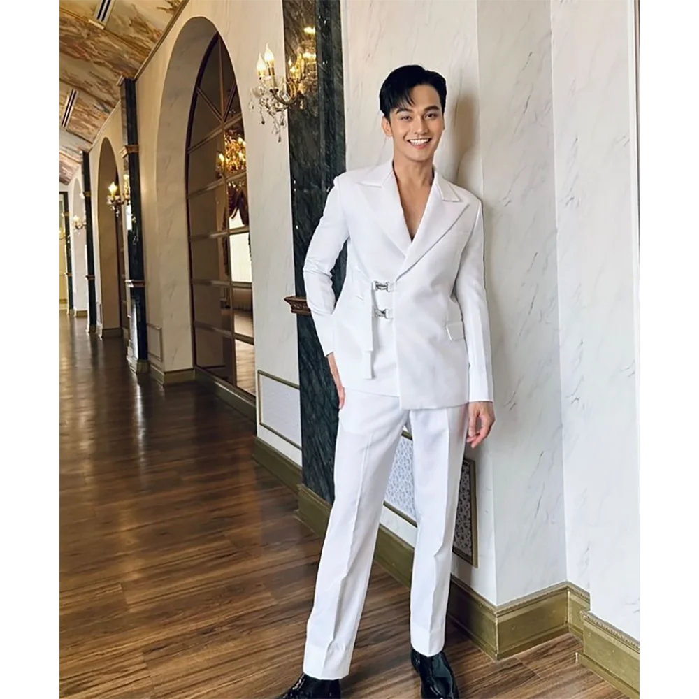 Mens Fashion Trajes - Szykowny biały wysokiej jakości garnitur męski