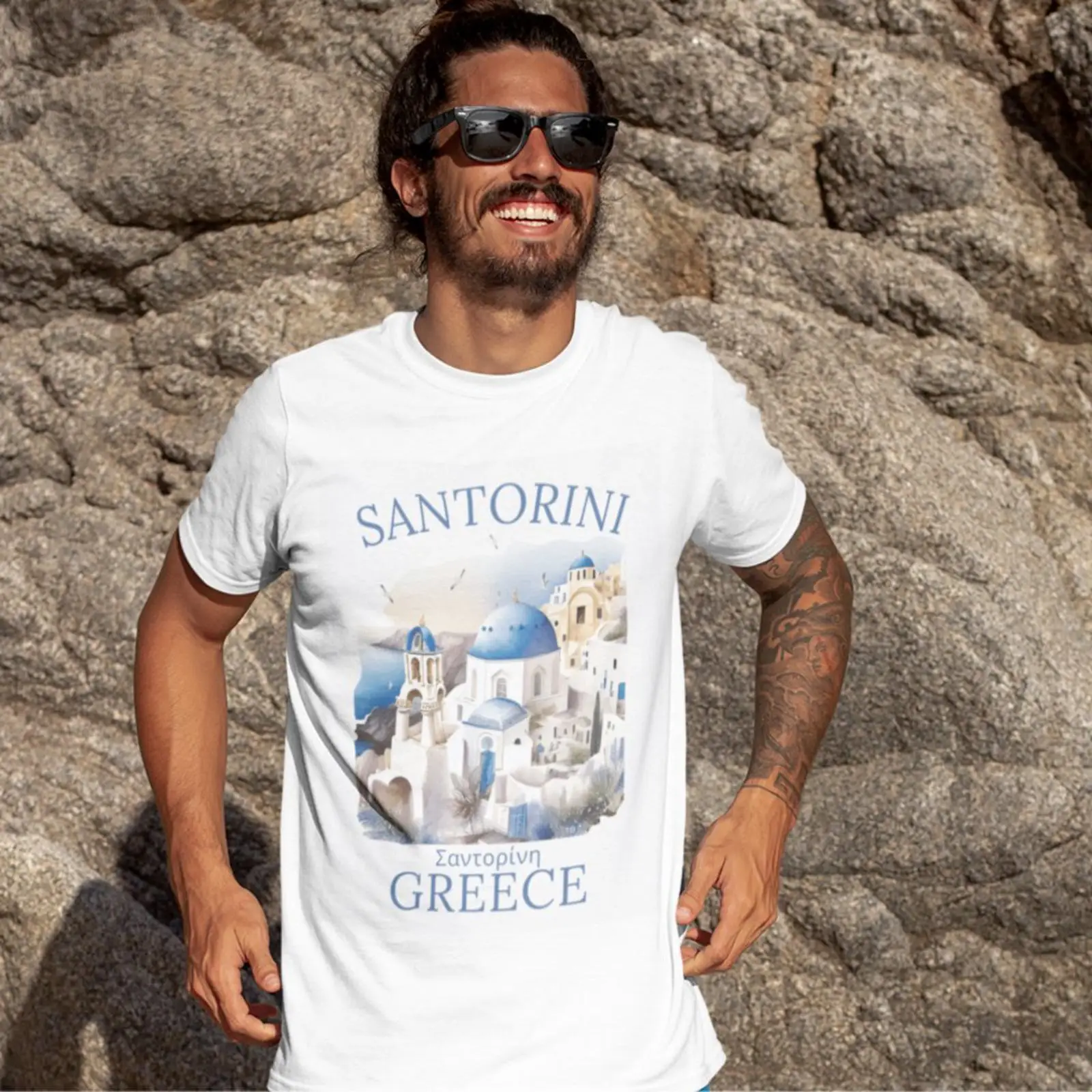 Men'S Fashion Greece - Koszulka Santorini Grecja Piękny Krajobraz Vintage