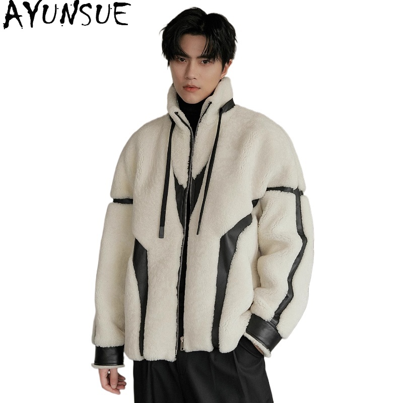 Men'S Fashion Zipper Jacket - AYUNSUE Luksusowy Naturalny Futrzany Płaszcz Męski