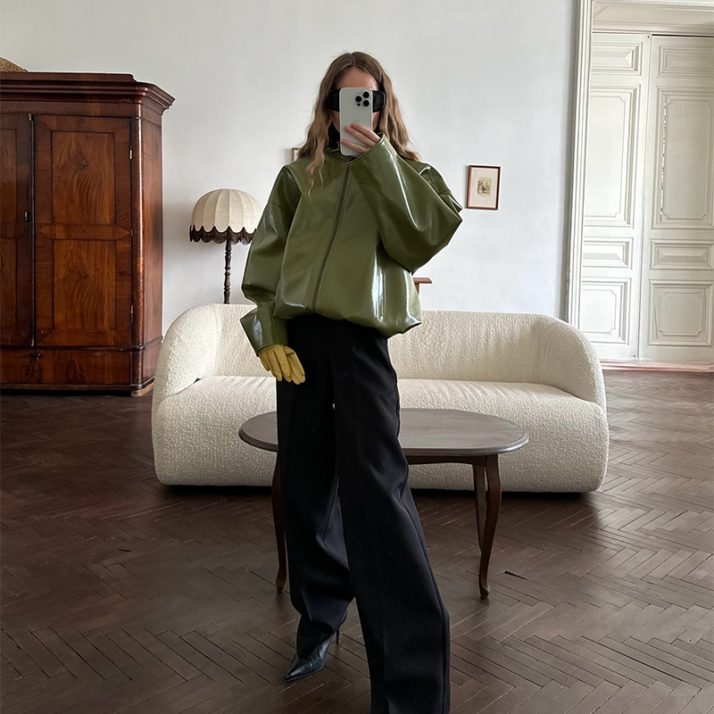 Modna Zielona Krótka Skórzana  – Men'S Fashion Zipper Jacket recenzja i cena