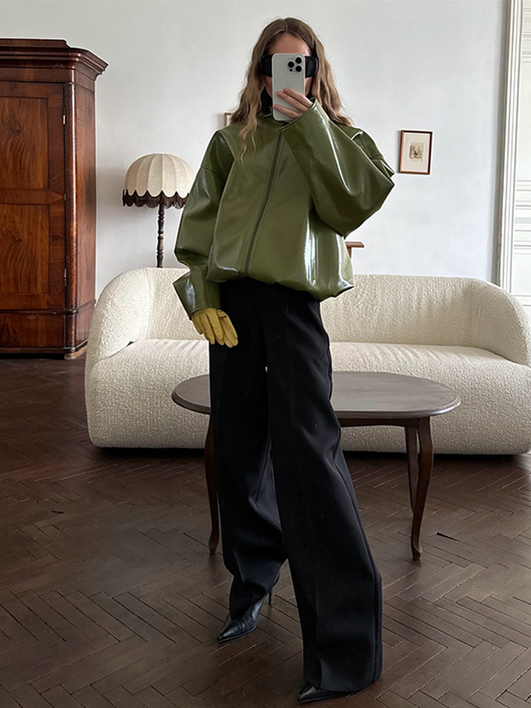 Modna Zielona Krótka Skórzana  – Men'S Fashion Zipper Jacket recenzja i cena