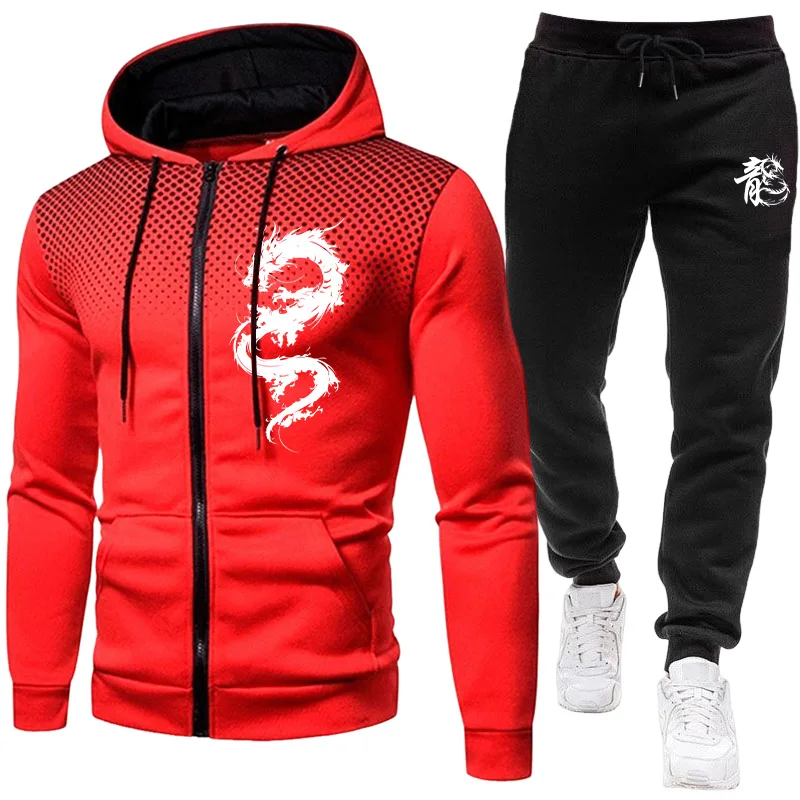 Męski Zestaw z Nadrukiem Smoka – Men'S Fashion Hoodies recenzja i cena